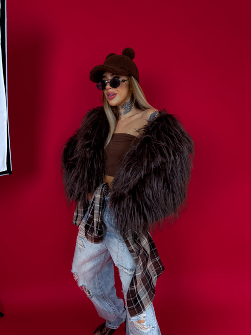 "CHILLY" LD04 artificial fur coat - choco